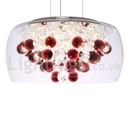 Lampada a sospensione rotonda in vetro trasparente e cristallo, 4 luci, 40/50 cm