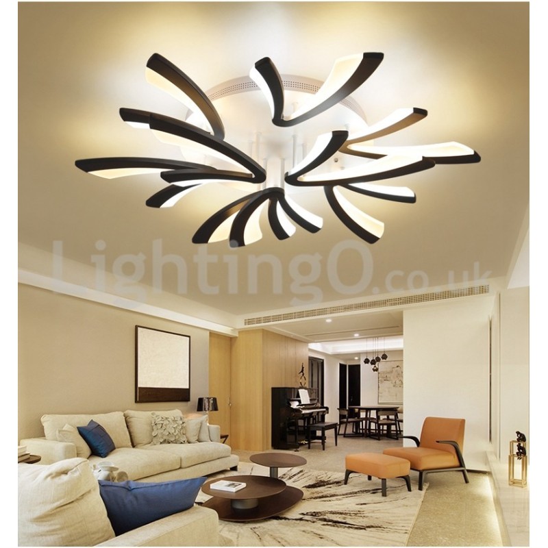 Plafoniera moderna a filo a 9 luci LED, 95 cm, acciaio inox e acrilico