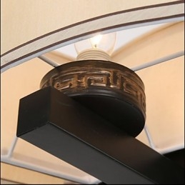Lampadario cinese in ferro e rame, 6 luci, catena regolabile, nero e beige