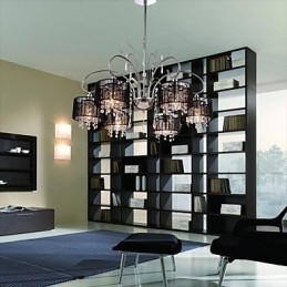 Lampadario moderno contemporaneo in metallo cromato e cristallo