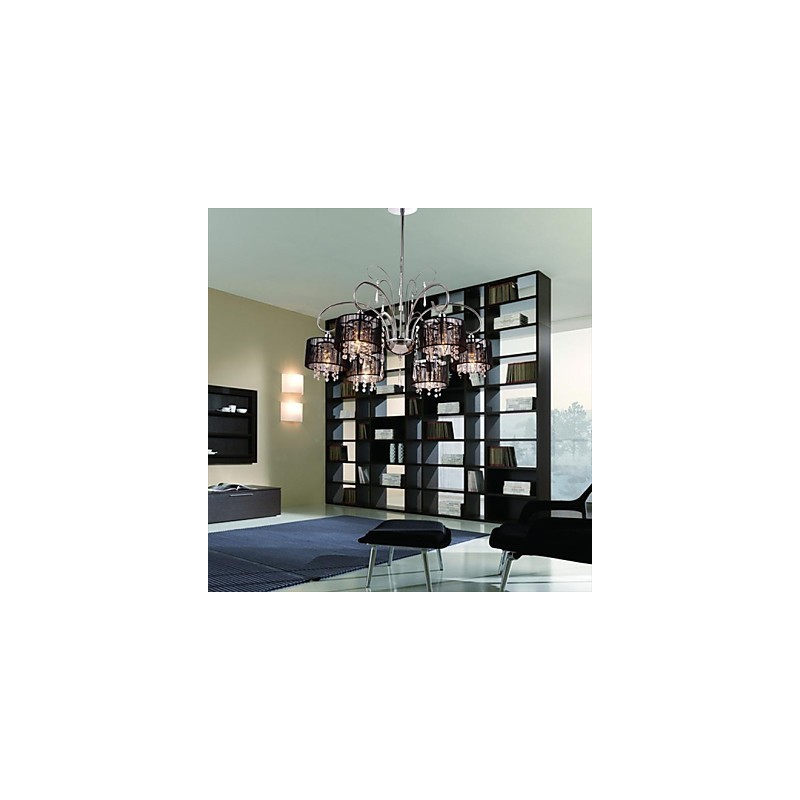 Lampadario moderno contemporaneo in metallo cromato e cristallo