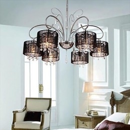 Lampadario moderno contemporaneo in metallo cromato e cristallo