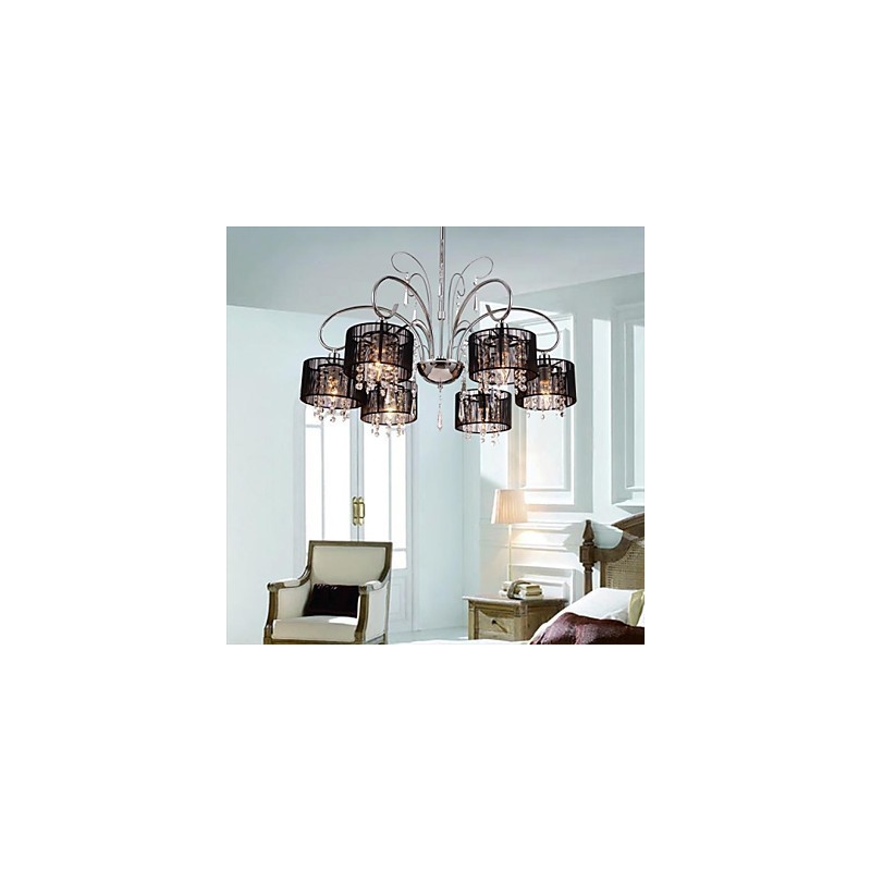 Lampadario moderno contemporaneo in metallo cromato e cristallo