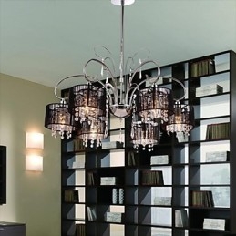 Lampadario moderno contemporaneo in metallo cromato e cristallo