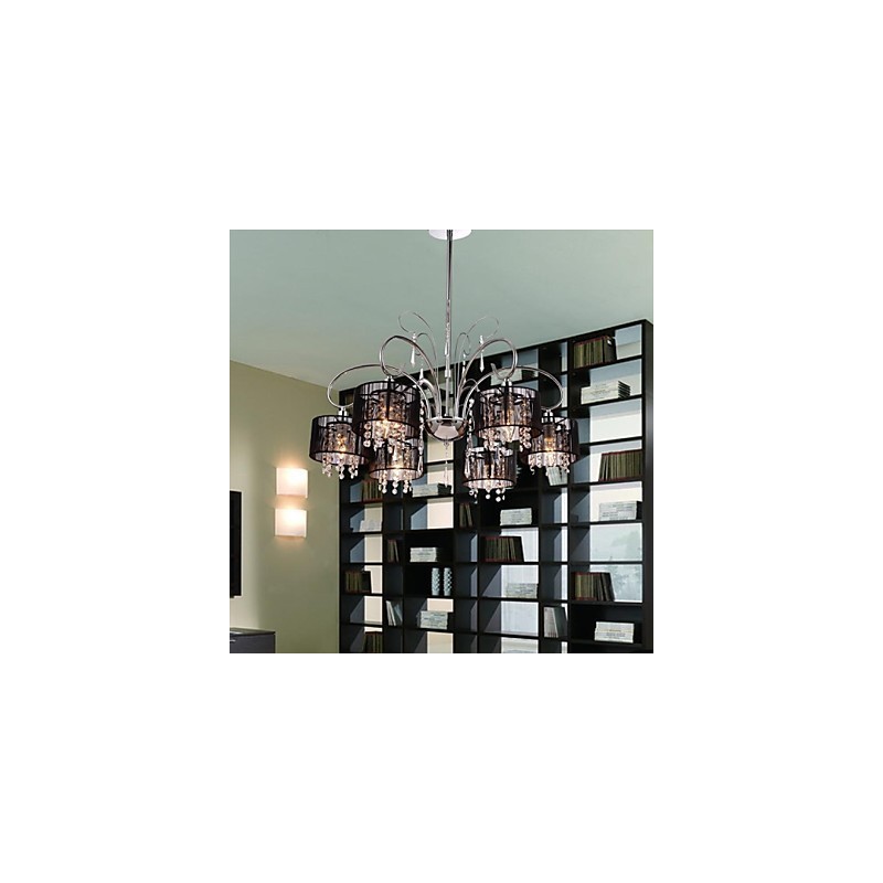 Lampadario moderno contemporaneo in metallo cromato e cristallo