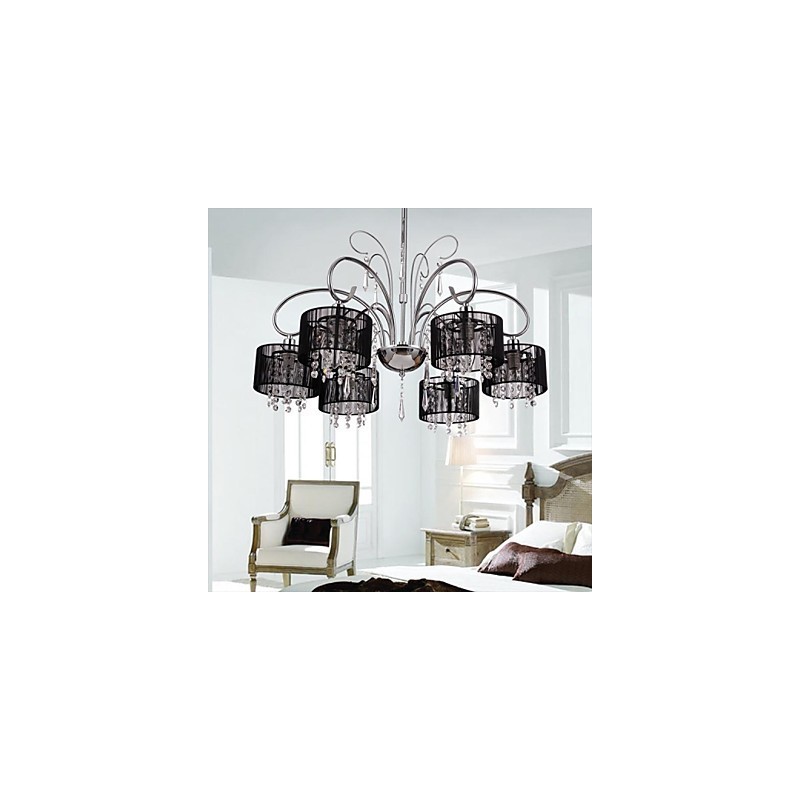 Lampadario moderno contemporaneo in metallo cromato e cristallo