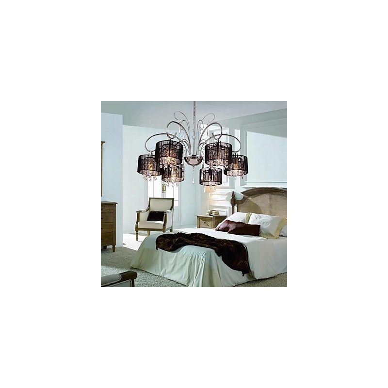 Lampadario moderno contemporaneo in metallo cromato e cristallo