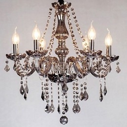 Lampadario in cristallo grigio a 6 luci in vetro