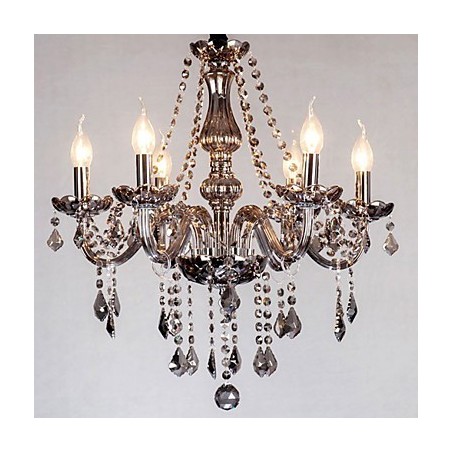 Lampadario in cristallo grigio a 6 luci in vetro