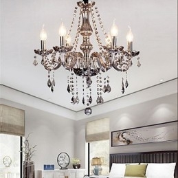 Lampadario in cristallo grigio a 6 luci in vetro