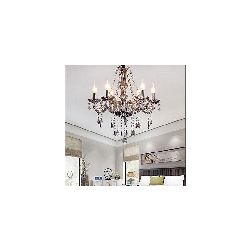 Lampadario in cristallo grigio a 6 luci in vetro