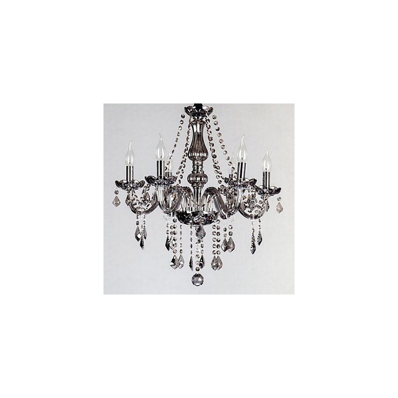 Lampadario in cristallo grigio a 6 luci in vetro