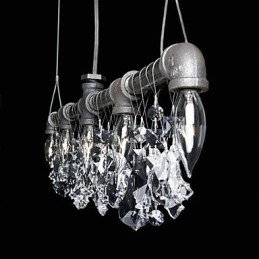 Lampadario classico a 5 luci con design a tubi, finitura nera