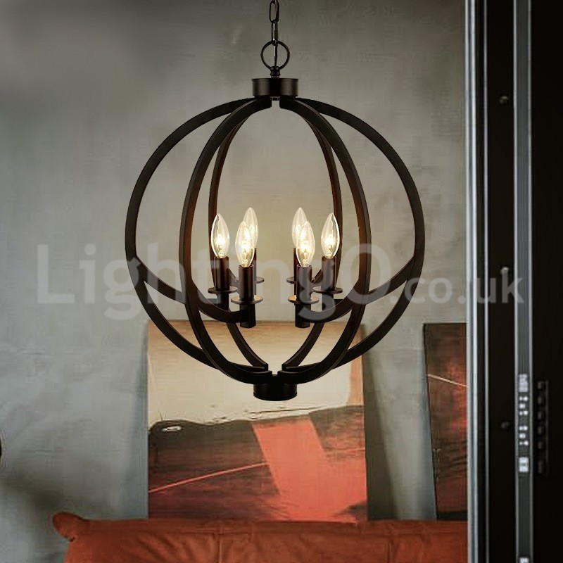 Lampada a sospensione vintage a palla in acciaio inox, 6 luci, 52 x 62 cm