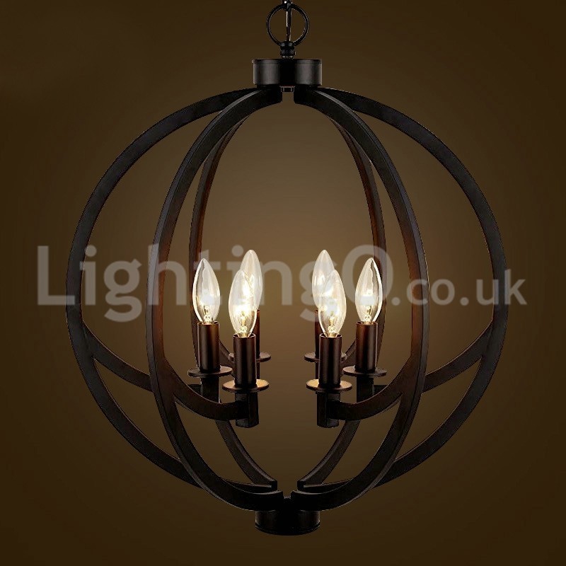 Lampada a sospensione vintage a palla in acciaio inox, 6 luci, 52 x 62 cm