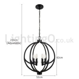 Lampada a sospensione vintage a palla in acciaio inox, 6 luci, 52 x 62 cm