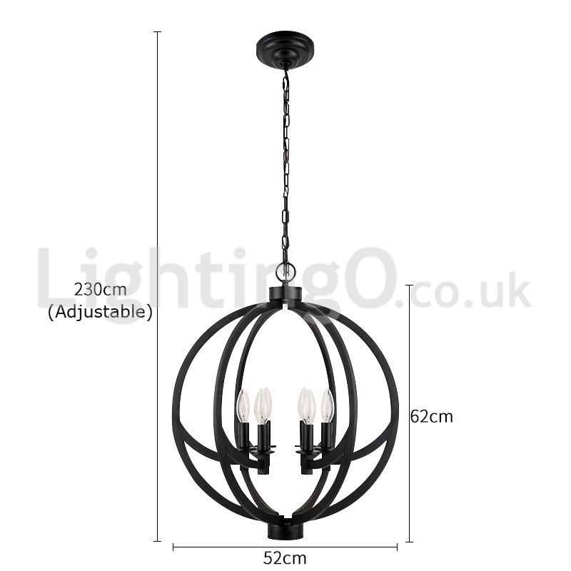 Lampada a sospensione vintage a palla in acciaio inox, 6 luci, 52 x 62 cm