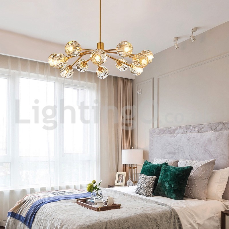 Lampadario moderno nordico in cristallo 12 luci E14 rame 220 V