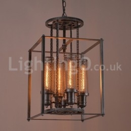 Lampada a sospensione vintage in ferro con ingranaggi effetto caffè 4 luci