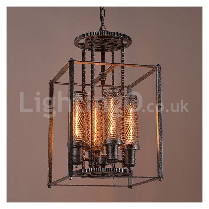 Lampada a sospensione vintage in ferro con ingranaggi effetto caffè 4 luci