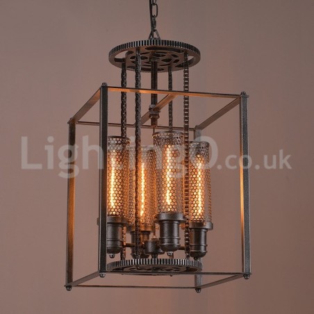 Lampada a sospensione vintage in ferro con ingranaggi effetto caffè 4 luci