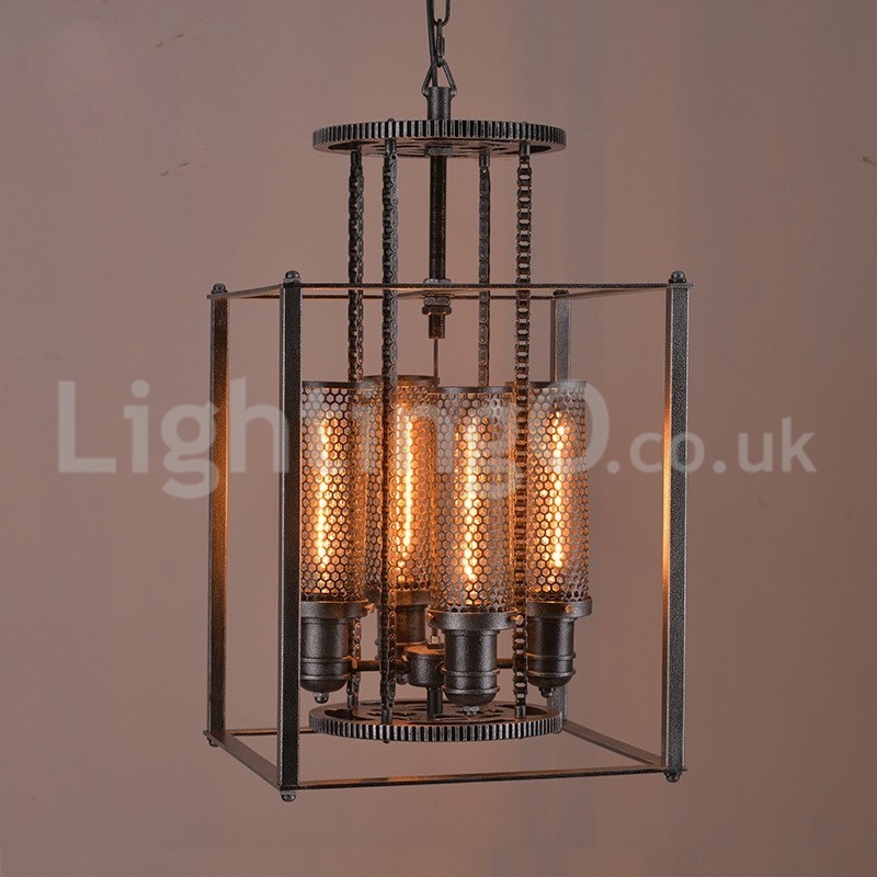 Lampada a sospensione vintage in ferro con ingranaggi effetto caffè 4 luci