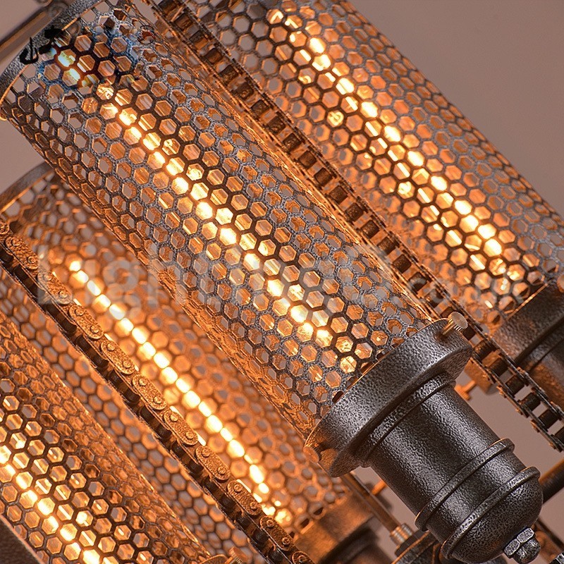 Lampada a sospensione vintage in ferro con ingranaggi effetto caffè 4 luci