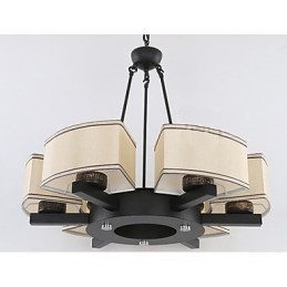 Lampadario cinese in ferro e rame, 6 luci, catena regolabile, nero e beige