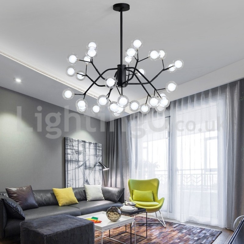 Lampadario nordico in vetro trasparente a forma di fagiolo, 33 luci G4, 85 x 45 cm