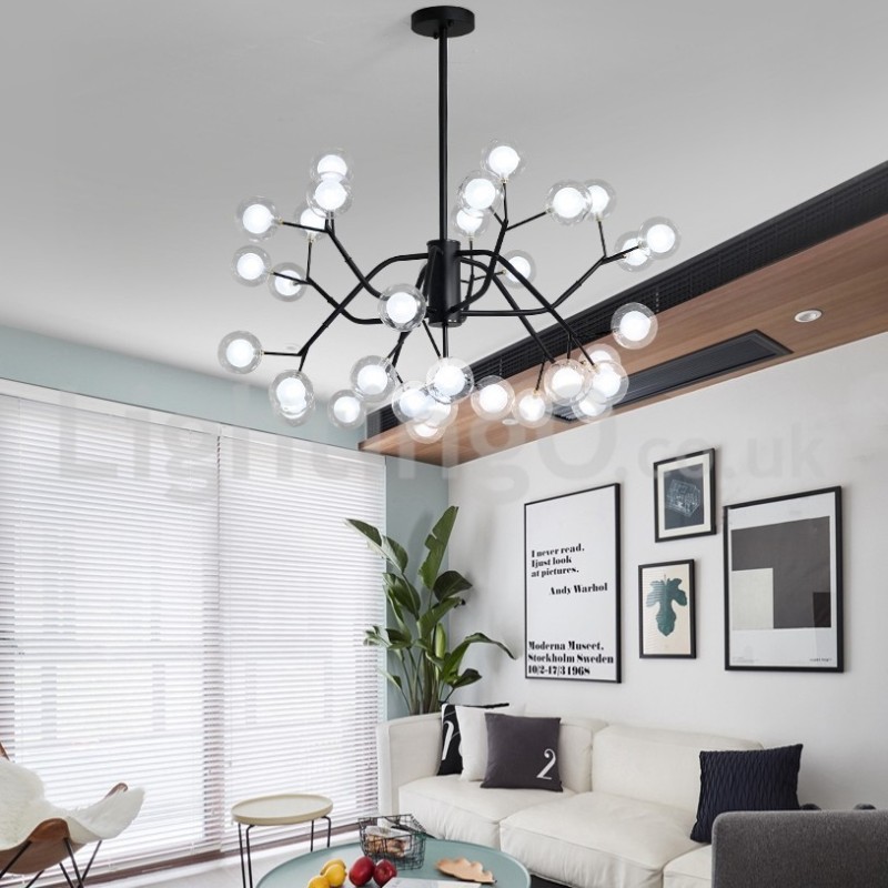 Lampadario nordico in vetro trasparente a forma di fagiolo, 33 luci G4, 85 x 45 cm