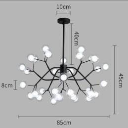 Lampadario nordico in vetro trasparente a forma di fagiolo, 33 luci G4, 85 x 45 cm