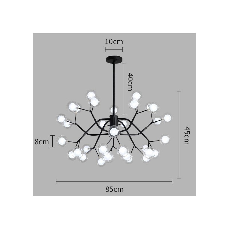 Lampadario nordico in vetro trasparente a forma di fagiolo, 33 luci G4, 85 x 45 cm