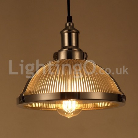 Lampada a sospensione industriale in acciaio inox, singolo punto luce, E27, Ø27 cm