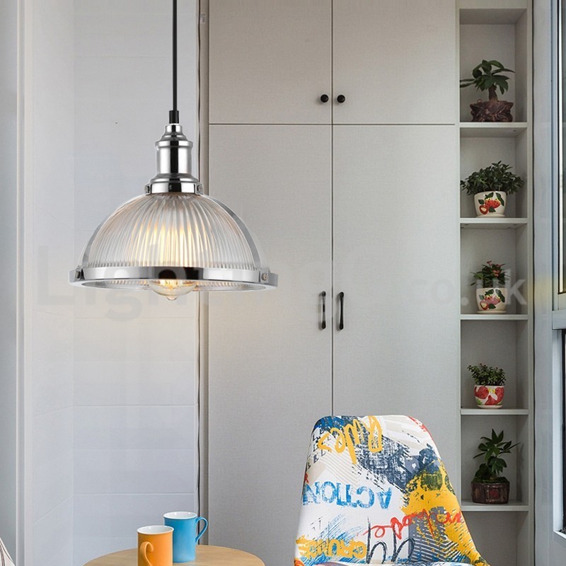 Lampada a sospensione industriale in acciaio inox, singolo punto luce, E27, Ø27 cm