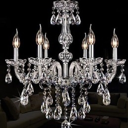 Lampadario classico di lusso a 6 luci in cristallo e vetro trasparente