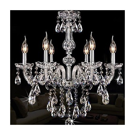 Lampadario classico di lusso a 6 luci in cristallo e vetro trasparente