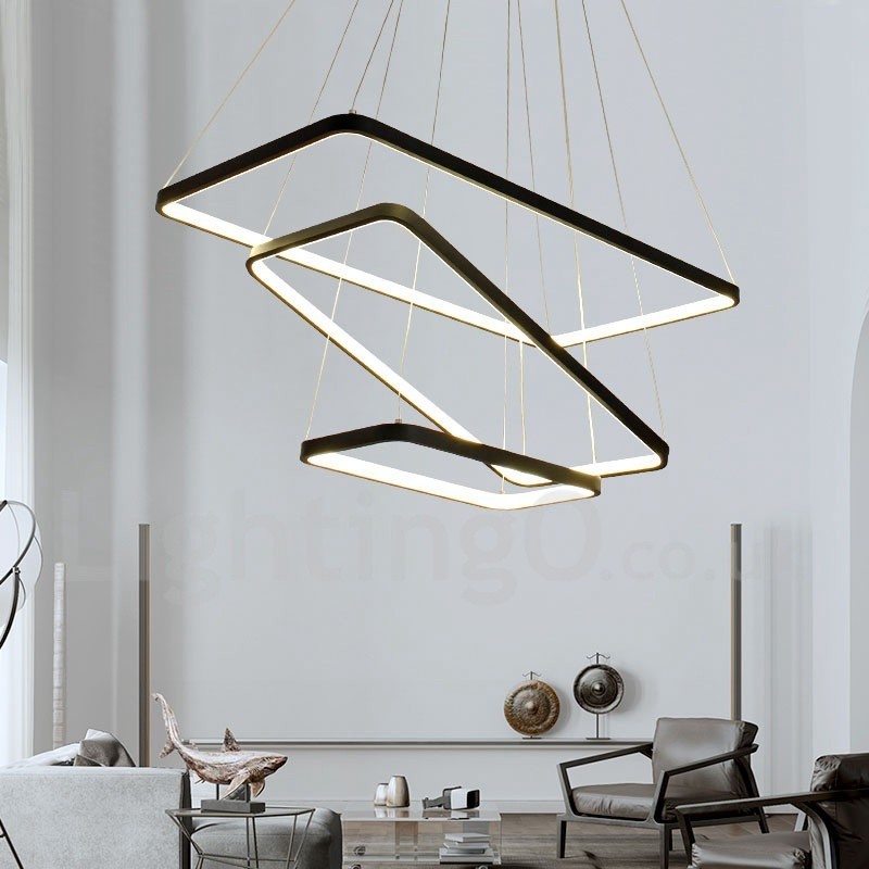 Lampada a sospensione LED dimmerabile con telecomando, 3 rettangoli, design moderno