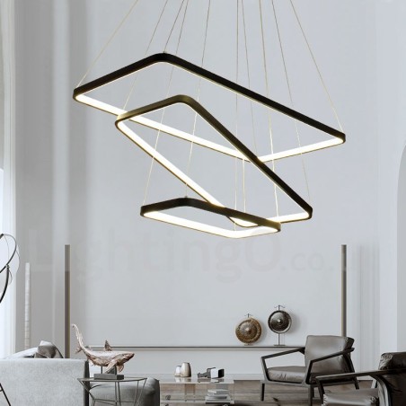 Lampada a sospensione LED dimmerabile con telecomando, 3 rettangoli, design moderno