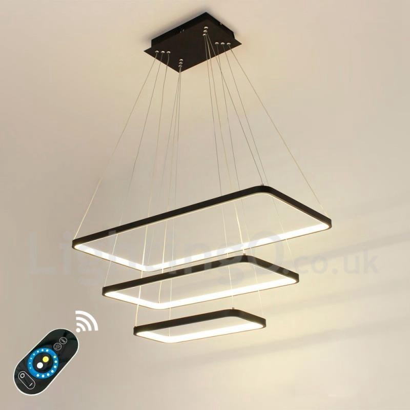 Lampada a sospensione LED dimmerabile con telecomando, 3 rettangoli, design moderno