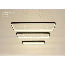 Lampada a sospensione LED dimmerabile con telecomando, 3 rettangoli, design moderno