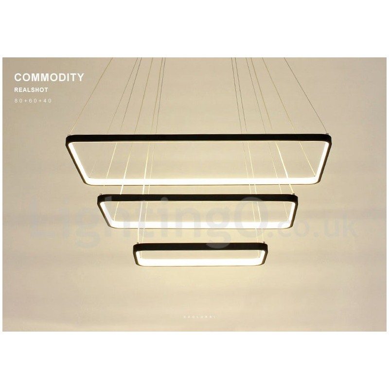 Lampada a sospensione LED dimmerabile con telecomando, 3 rettangoli, design moderno