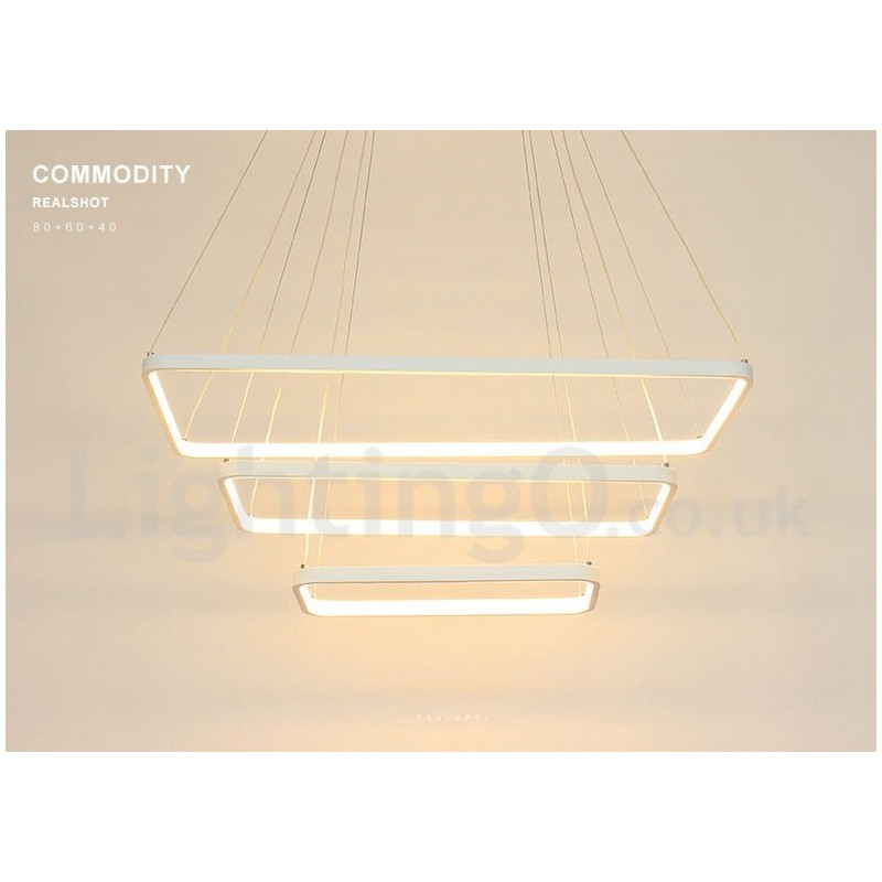 Lampada a sospensione LED dimmerabile con telecomando, 3 rettangoli, design moderno