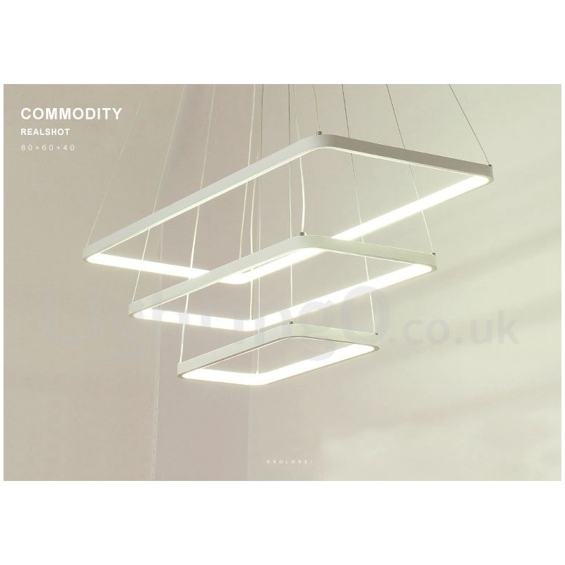 Lampada a sospensione LED dimmerabile con telecomando, 3 rettangoli, design moderno