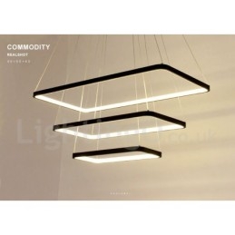 Lampada a sospensione LED dimmerabile con telecomando, 3 rettangoli, design moderno