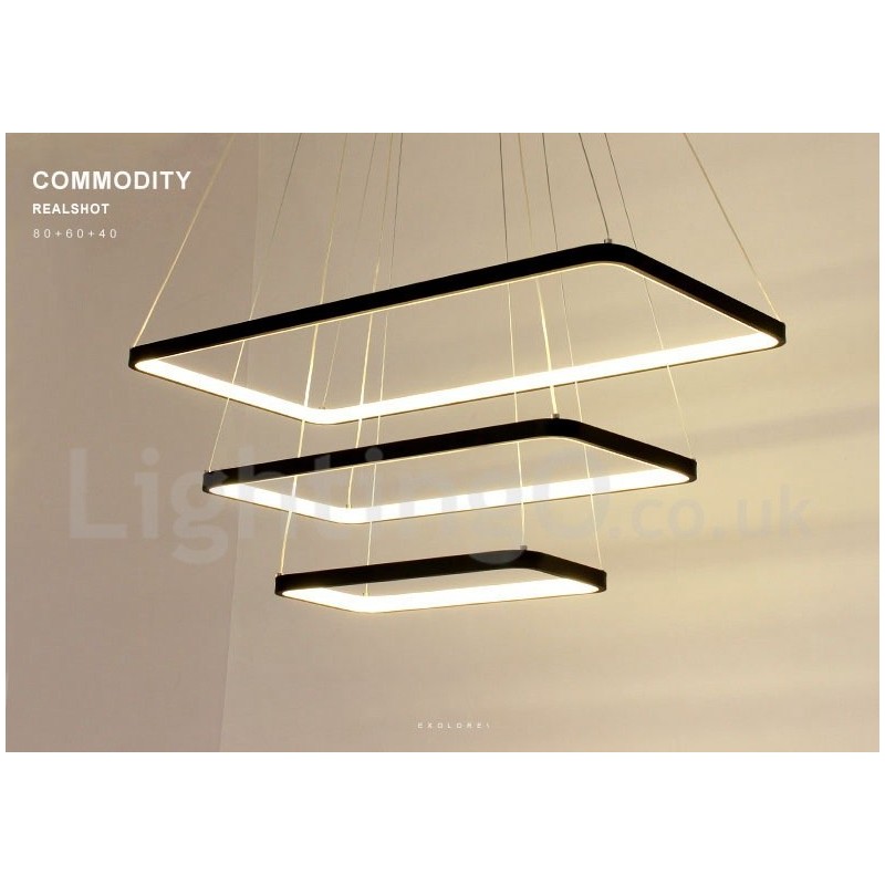 Lampada a sospensione LED dimmerabile con telecomando, 3 rettangoli, design moderno