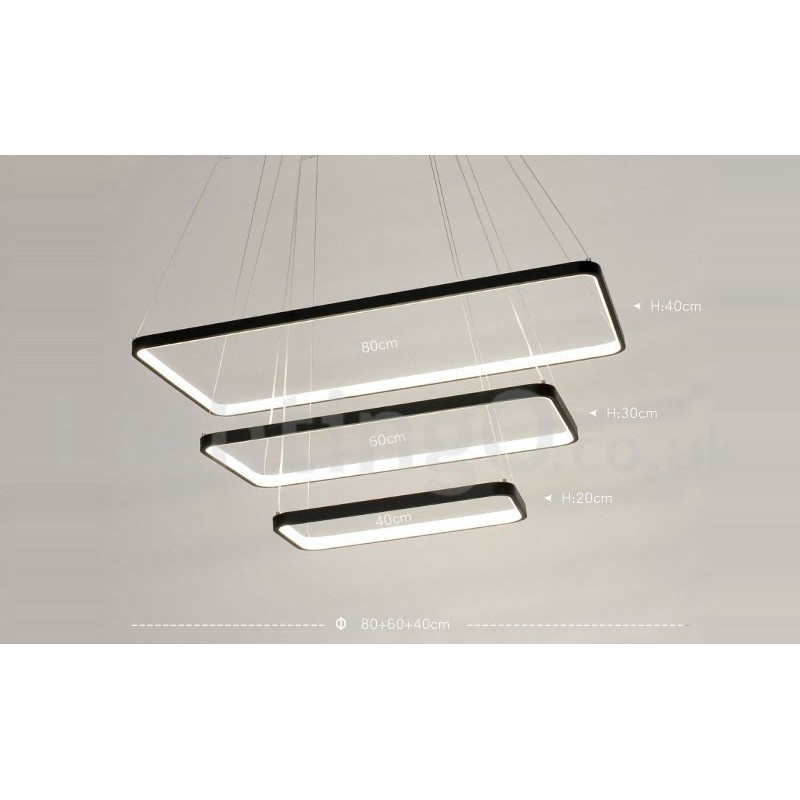 Lampada a sospensione LED dimmerabile con telecomando, 3 rettangoli, design moderno