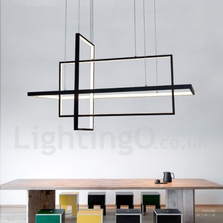 Lampada a sospensione LED dimmerabile con telecomando, design moderno a tre rettangoli