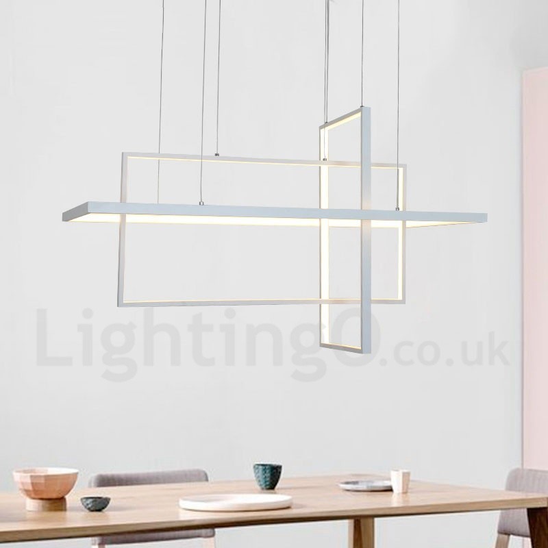 Lampada a sospensione LED dimmerabile con telecomando, design moderno a tre rettangoli