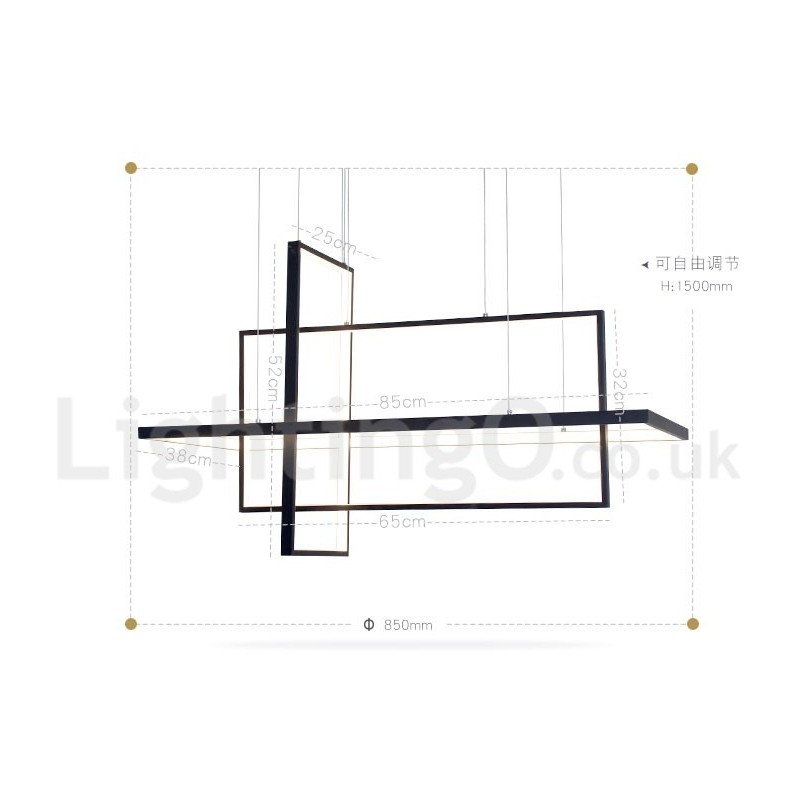 Lampada a sospensione LED dimmerabile con telecomando, design moderno a tre rettangoli