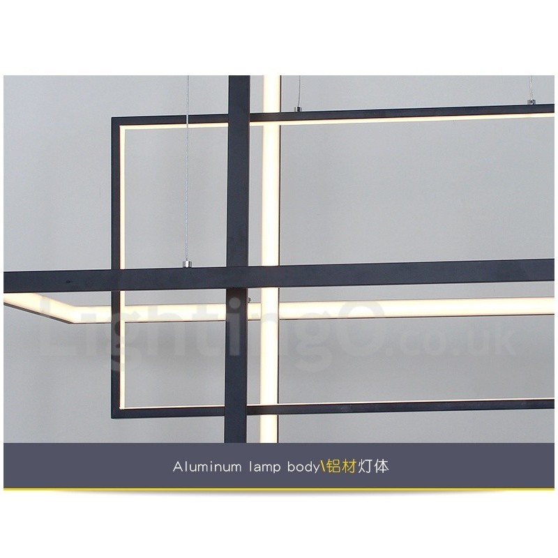 Lampada a sospensione LED dimmerabile con telecomando, design moderno a tre rettangoli